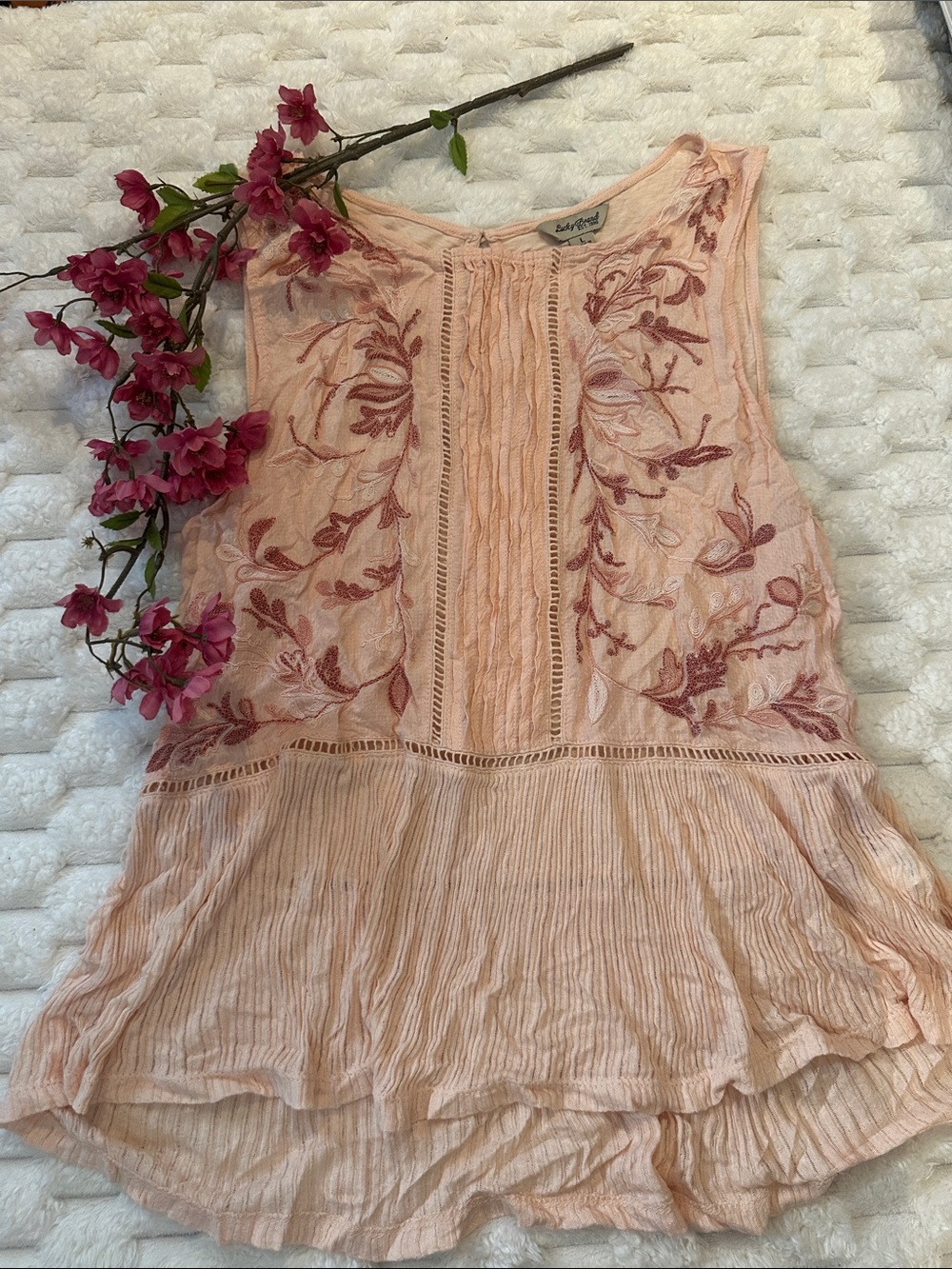 Lucky Brand Blush Pink Embroidered Sleeveless Tank